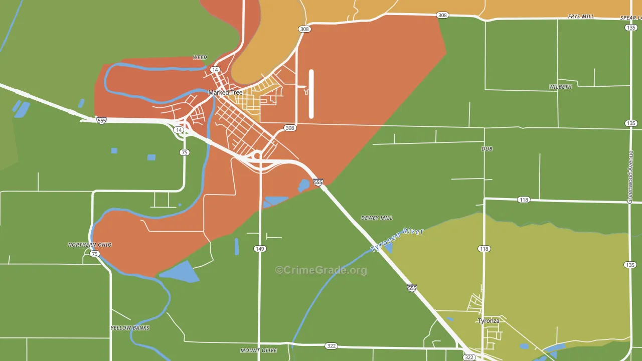 Tyronza Junction, AR Map of Assault Rates