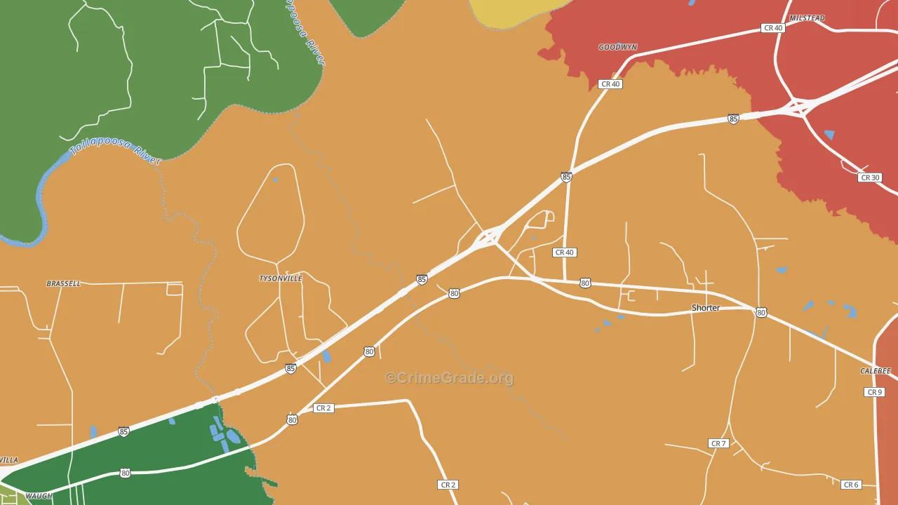 Tysonville, AL Map of Assault Rates