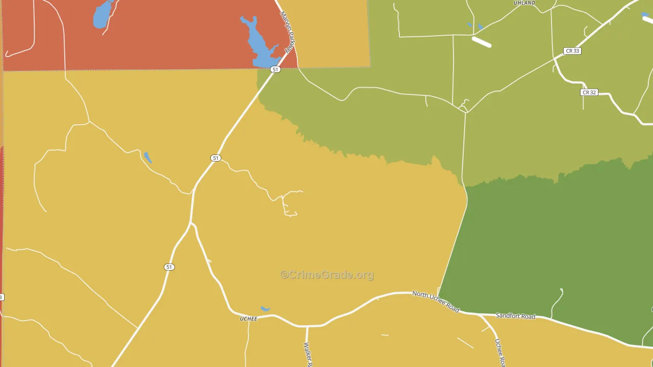 Uchee, AL Map of Assault Rates