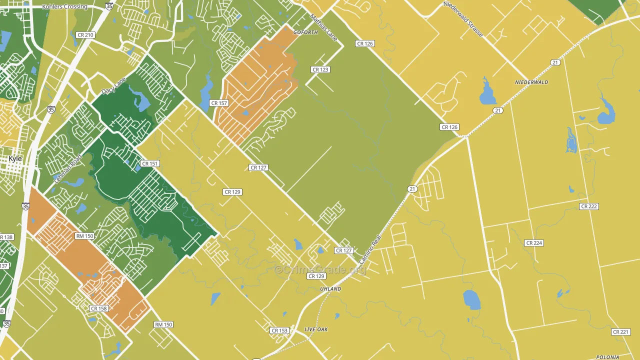 Uhland, TX Map of Assault Rates
