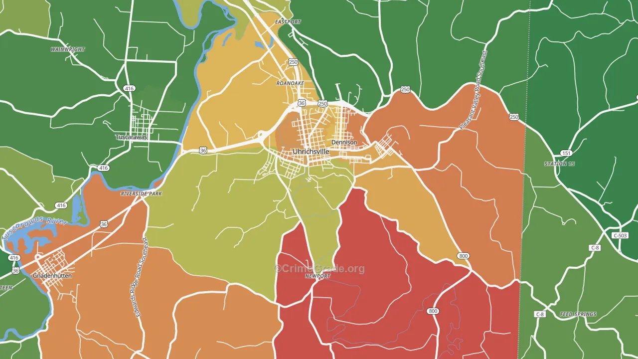 Uhrichsville, OH Map of Assault Rates
