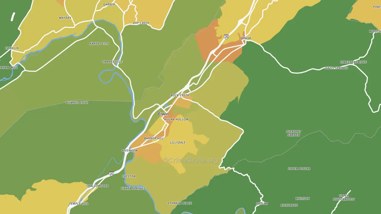 Unicoi County, TN Map of Assault Rates