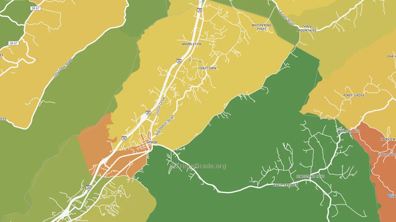 Unicoi, TN Map of Assault Rates