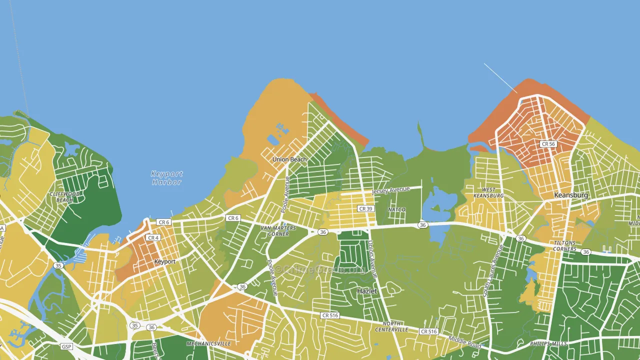 Union Beach, NJ Map of Assault Rates