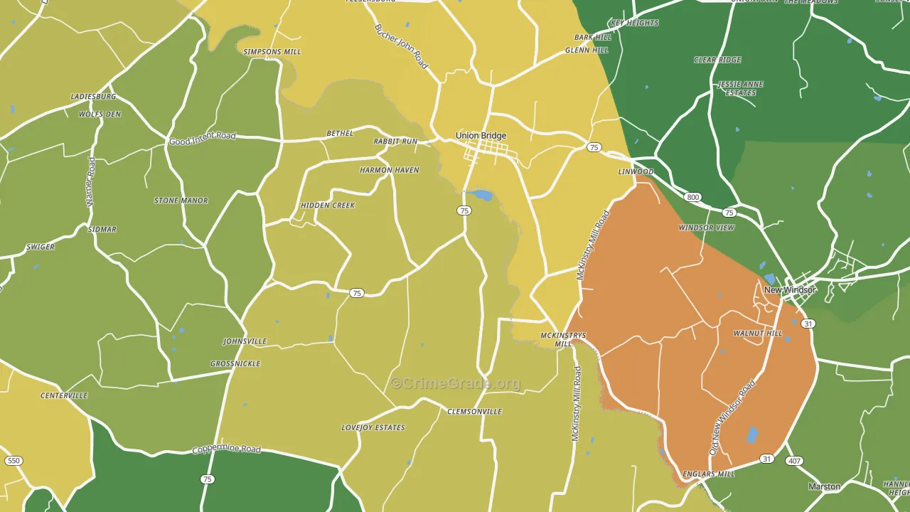 Union Bridge, MD Map of Assault Rates