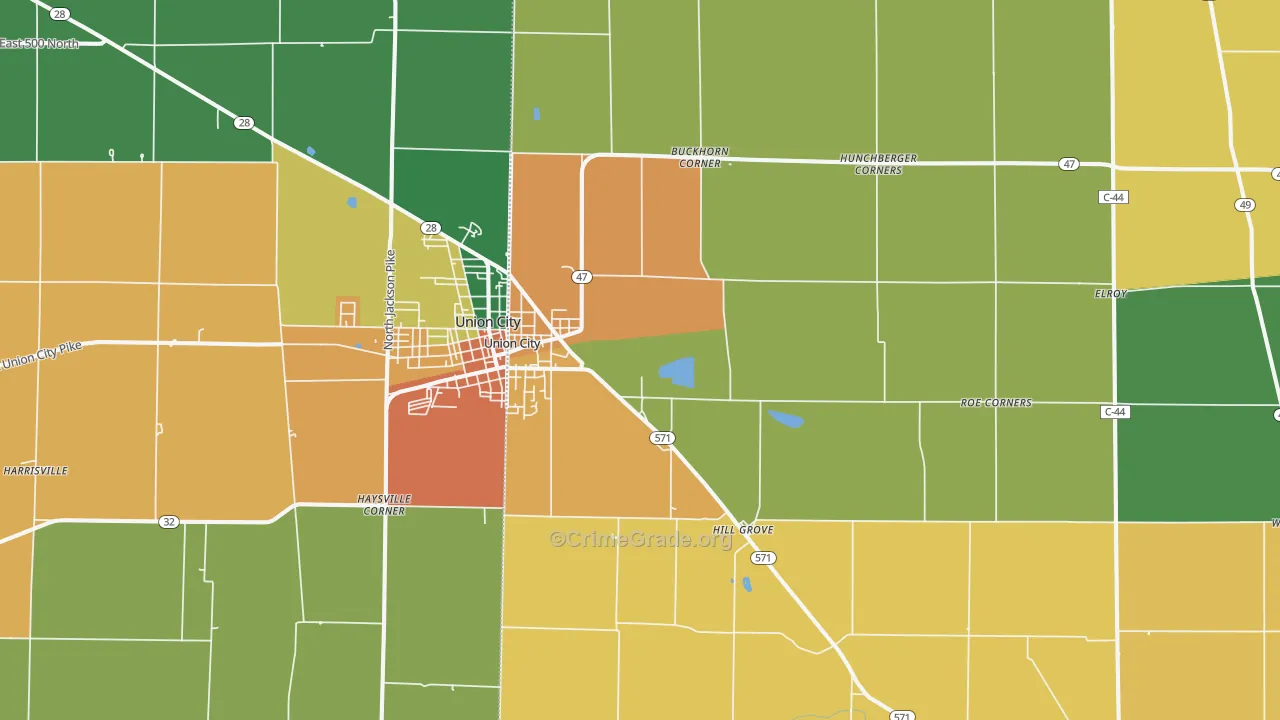 Union City, OH Map of Assault Rates