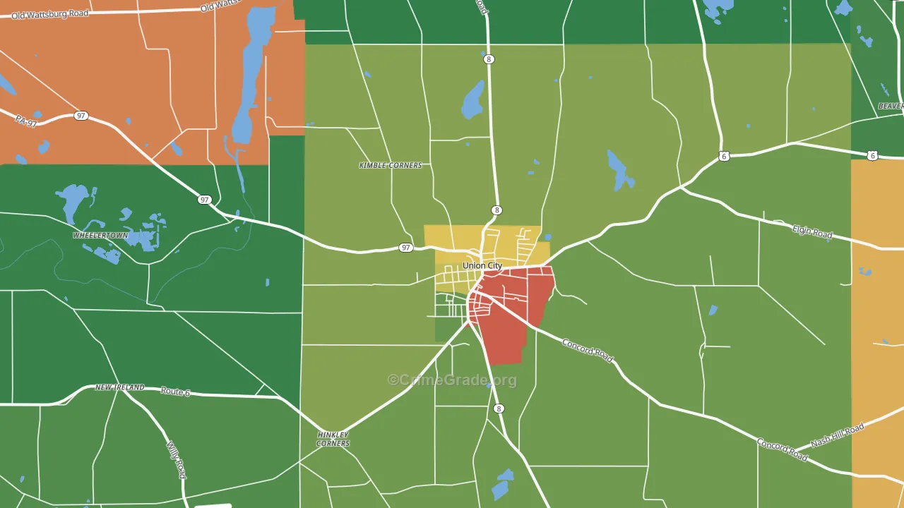 Union City, PA Map of Assault Rates