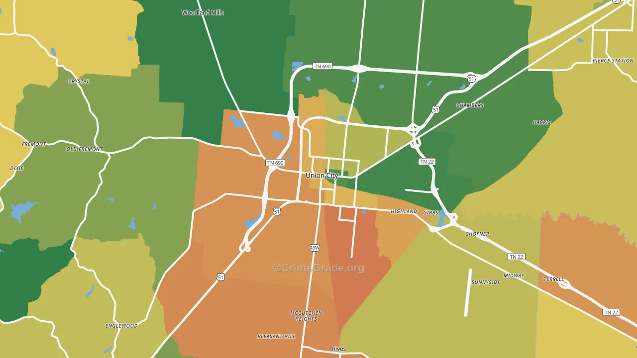 Union City, TN Map of Assault Rates