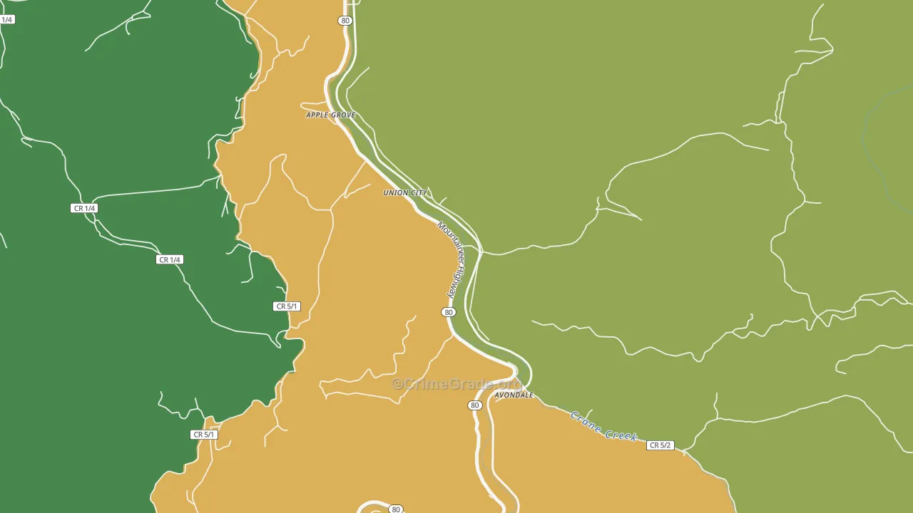 Union City, WV Map of Assault Rates