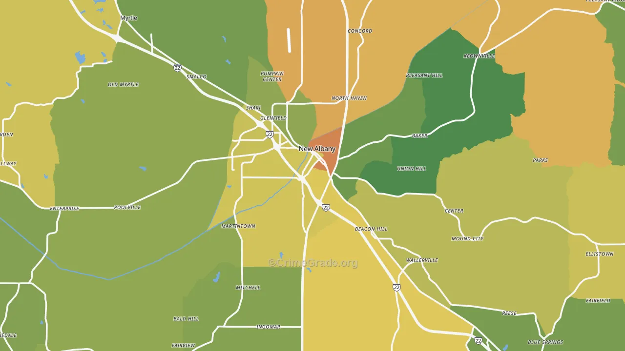 Union County, MS Map of Assault Rates
