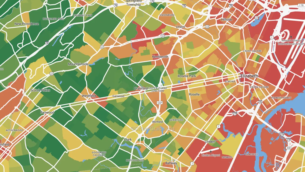 Union County, NJ Map of Assault Rates