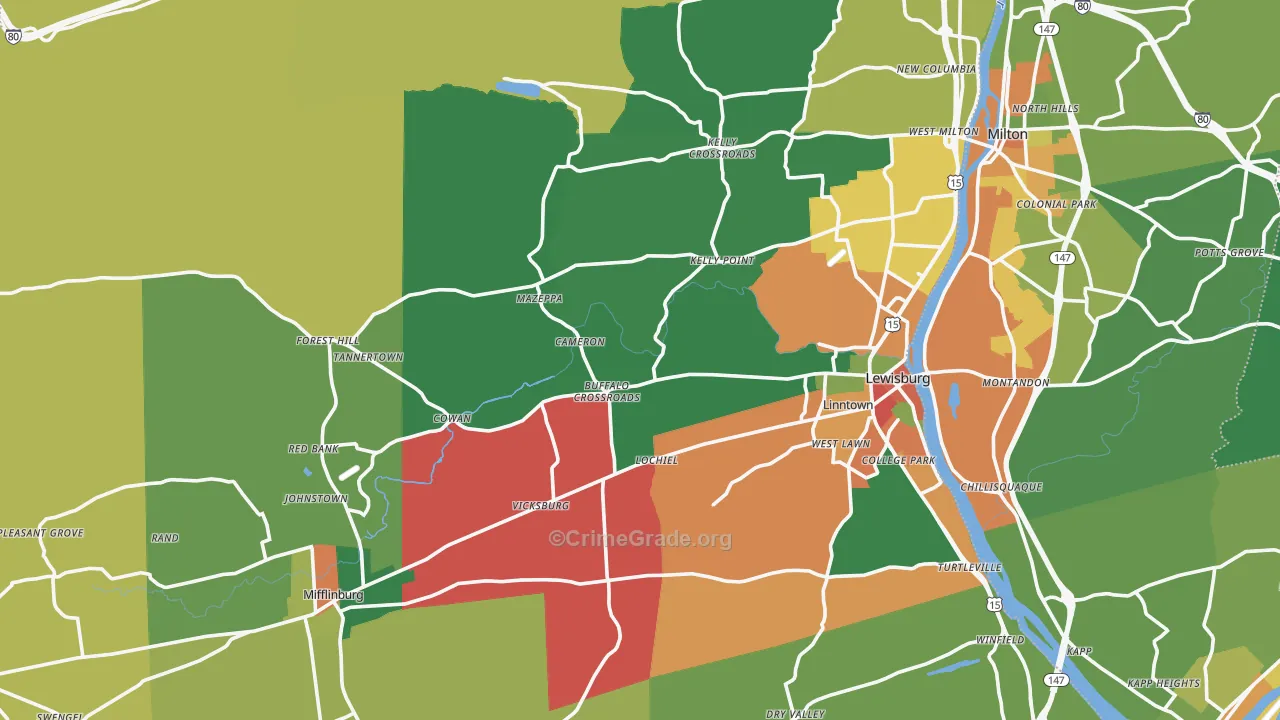 Union County, PA Map of Assault Rates