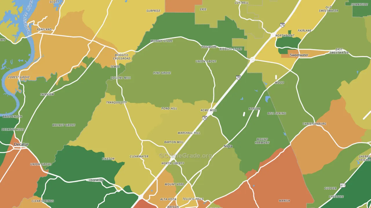 Union Grove, TN Map of Assault Rates