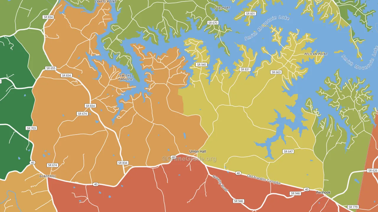 Union Hall, VA Map of Assault Rates