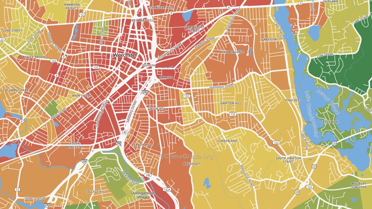 Union Hill, Worcester, MA Map of Assault Rates