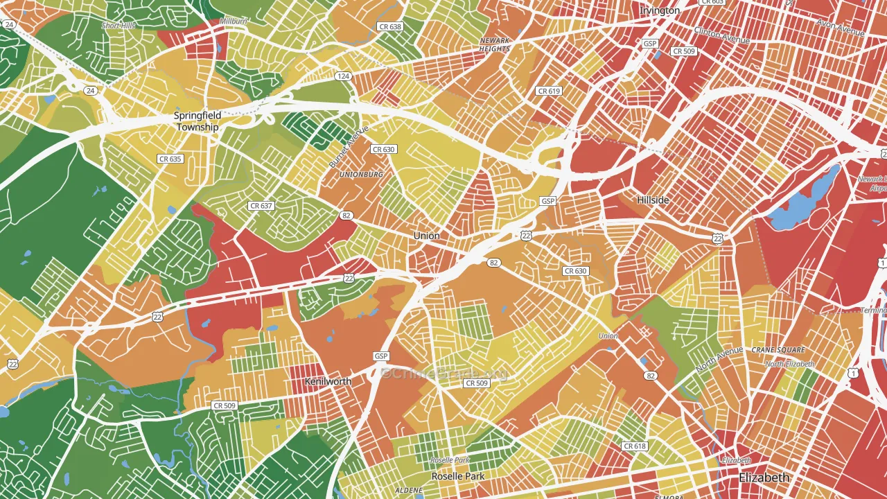 Union, NJ Map of Assault Rates