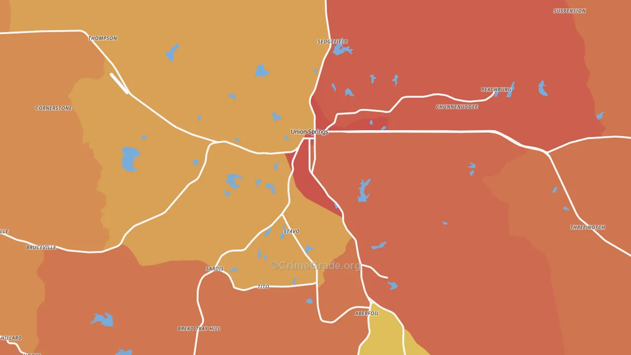 Union Springs, AL Map of Assault Rates
