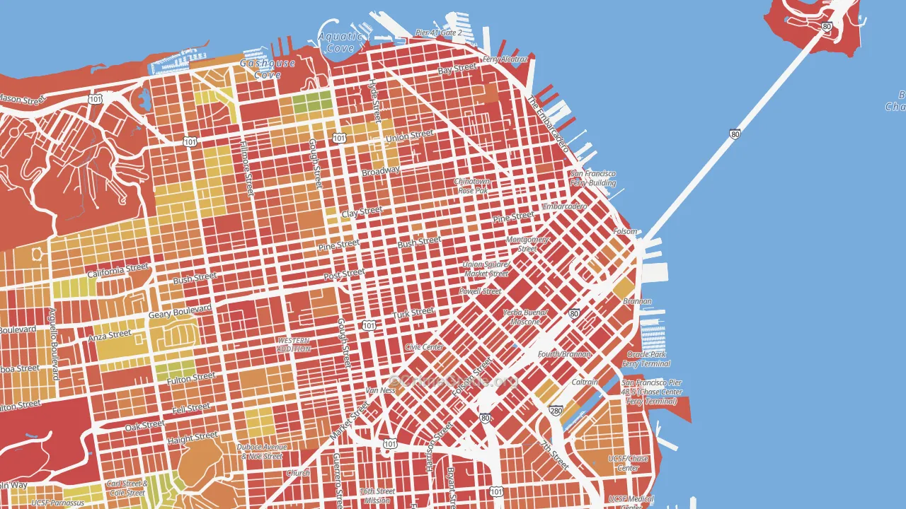 Union Square, San Francisco, CA Map of Assault Rates