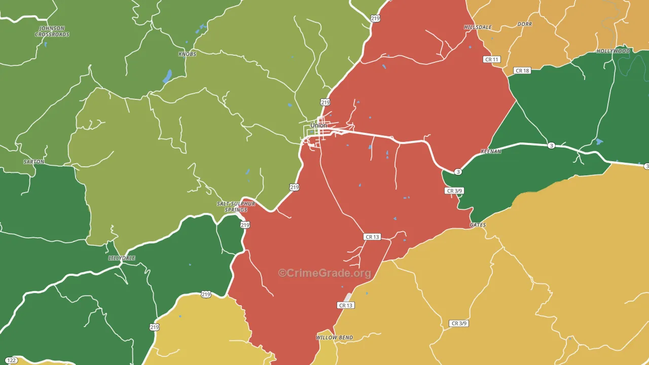 Union, WV Map of Assault Rates