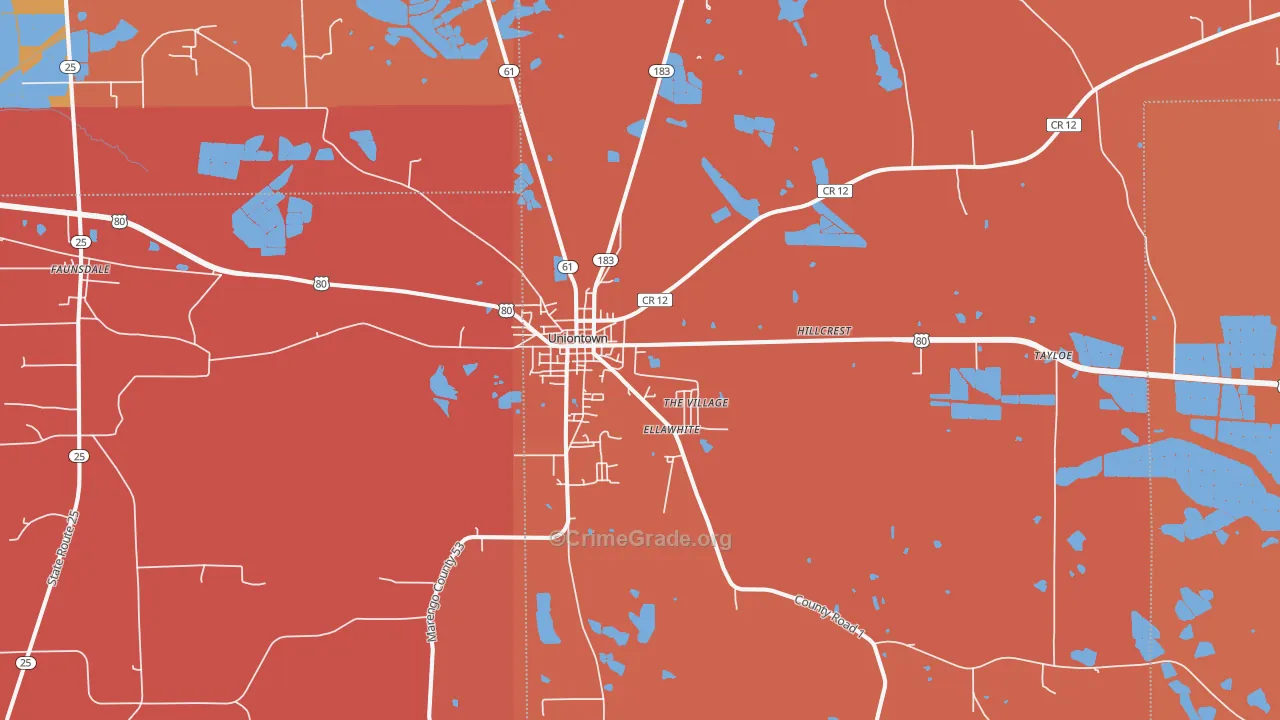 Uniontown, AL Map of Assault Rates