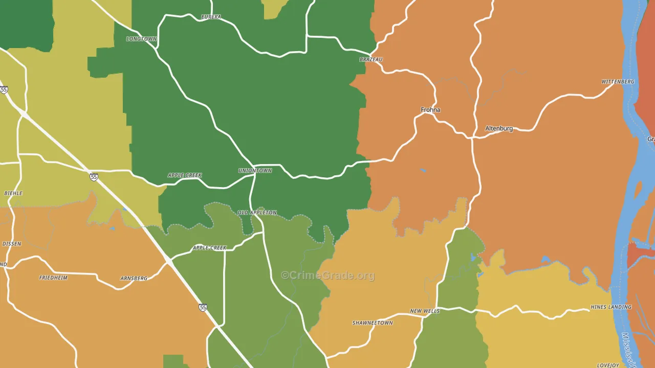Uniontown, MO Map of Assault Rates
