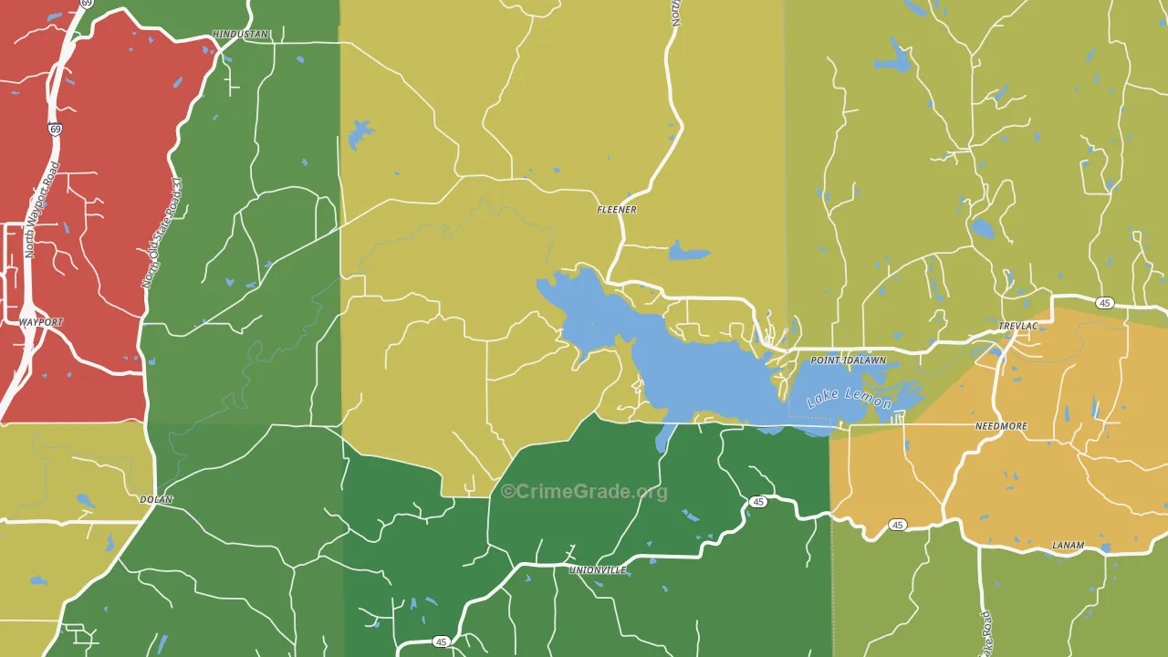 Unionville, IN Map of Assault Rates