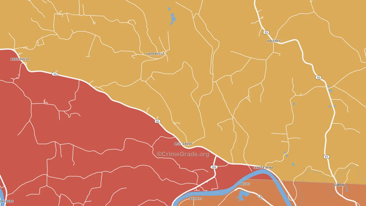 Unionville, OH Map of Assault Rates
