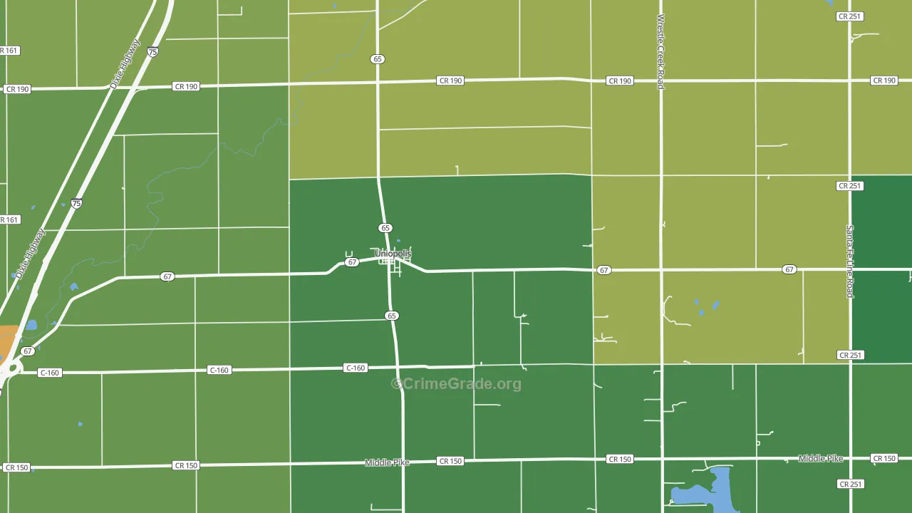 Uniopolis, OH Map of Assault Rates
