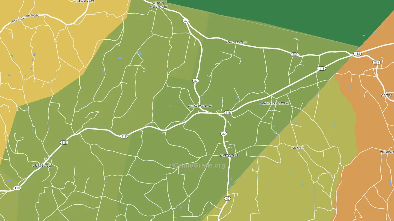 Unityville, PA Map of Assault Rates