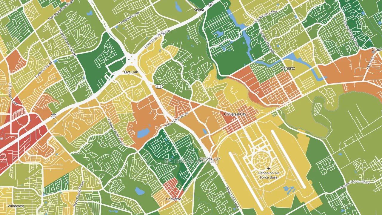 Universal City, TX Map of Assault Rates