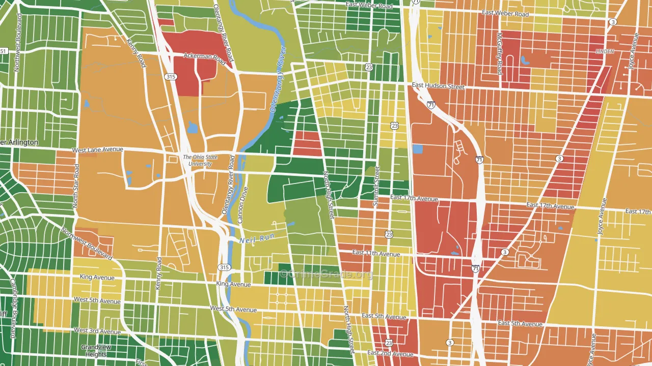 University, Columbus, OH Map of Assault Rates