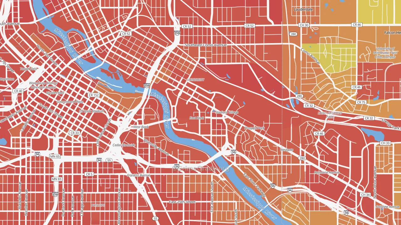 University District, Minneapolis, MN Map of Assault Rates