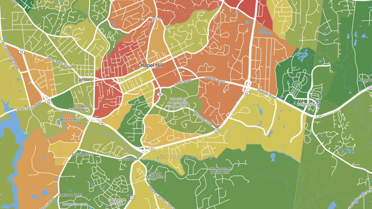 University of NC at Chapel Hill, Chapel Hill, NC Map of Assault Rates