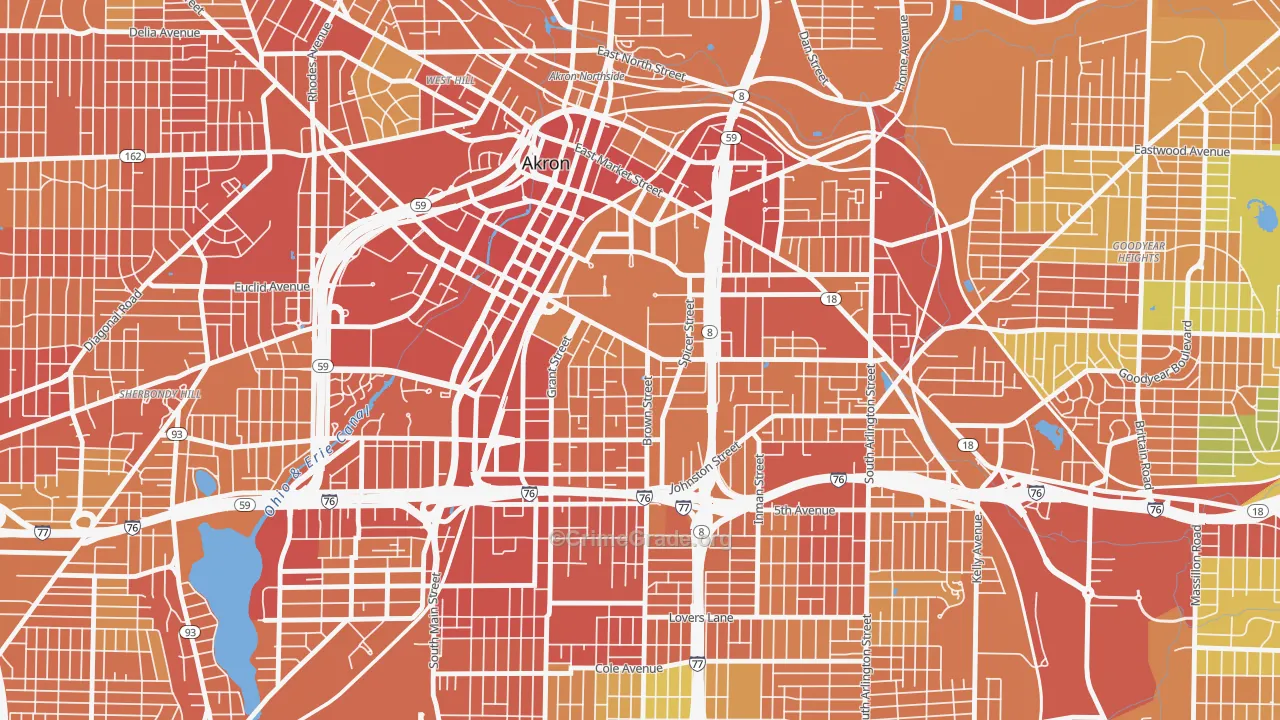 University of Ohio Akron, Akron, OH Map of Assault Rates