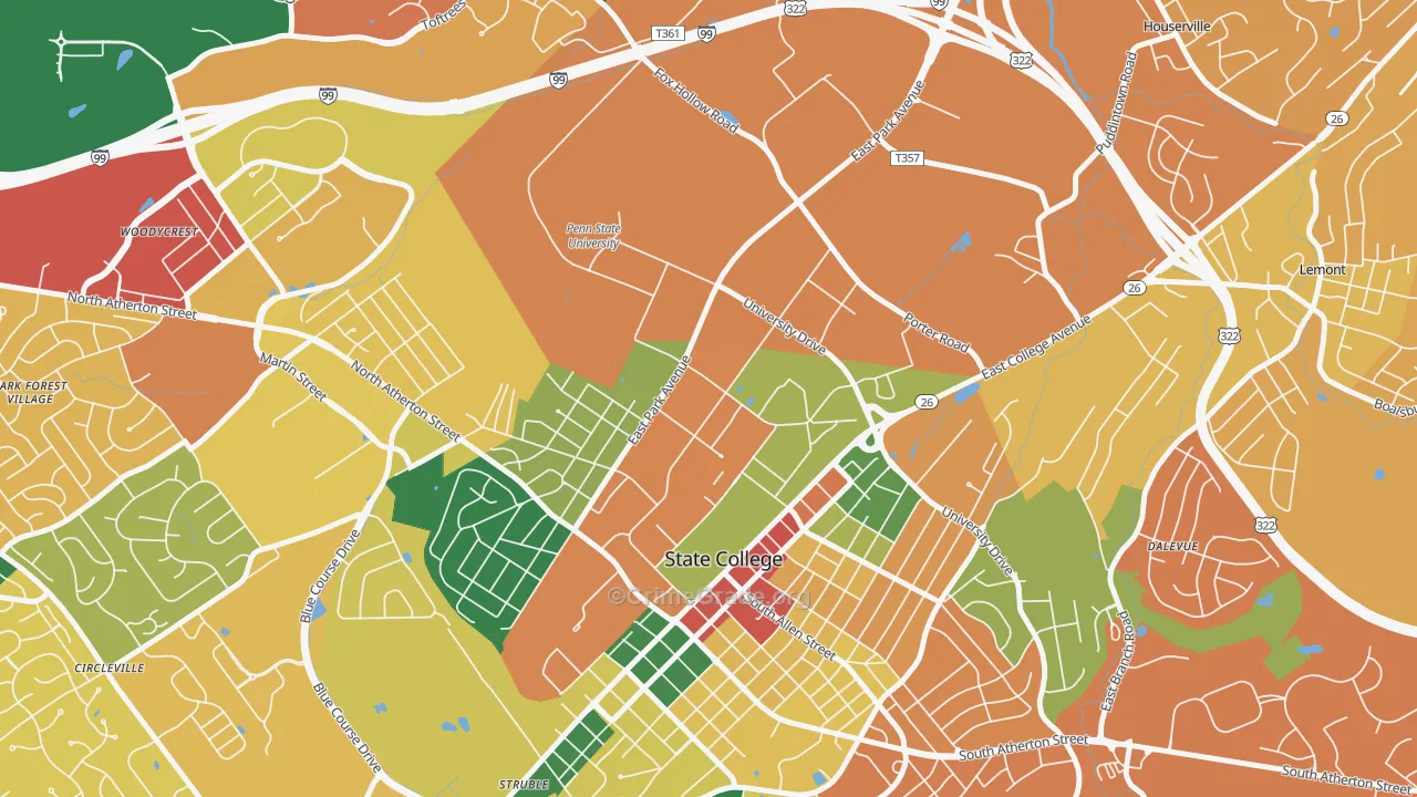 University Park, PA Map of Assault Rates