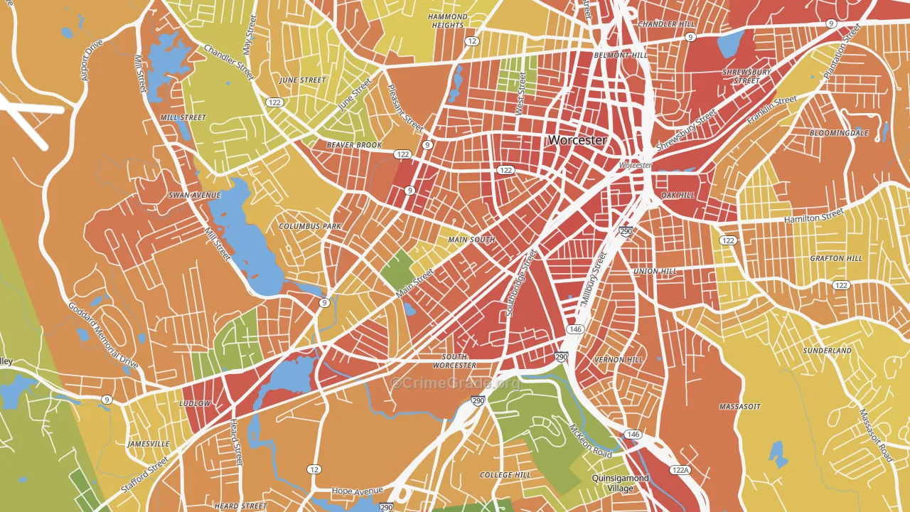 University Park, Worcester, MA Map of Assault Rates