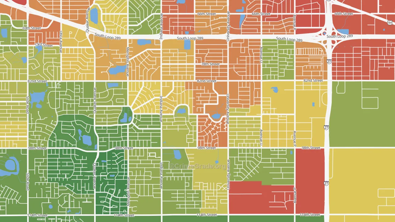 University Pines, Lubbock, TX Map of Assault Rates