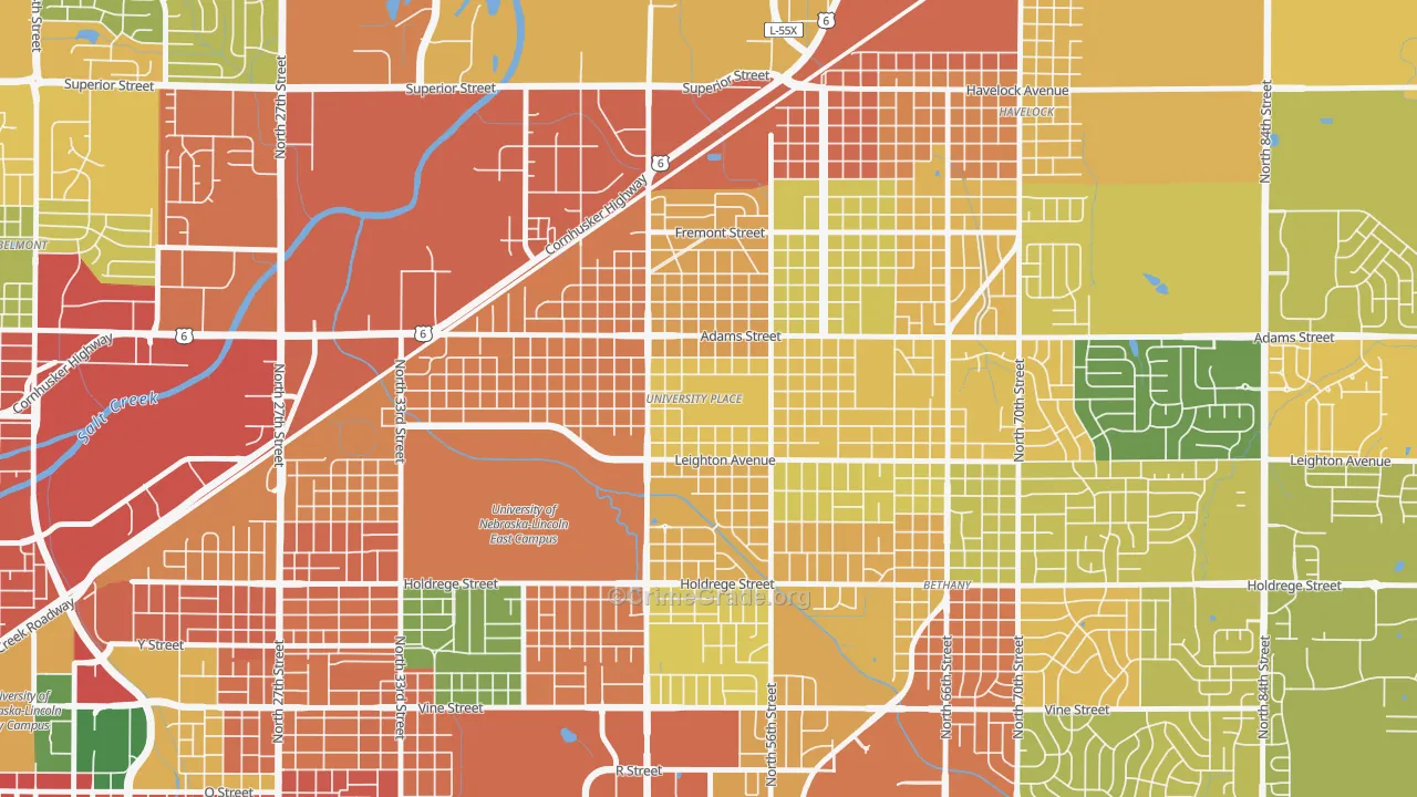 University Place, Lincoln, NE Map of Assault Rates