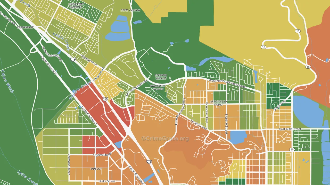 University-San Bernardino, San Bernardino, CA Map of Assault Rates