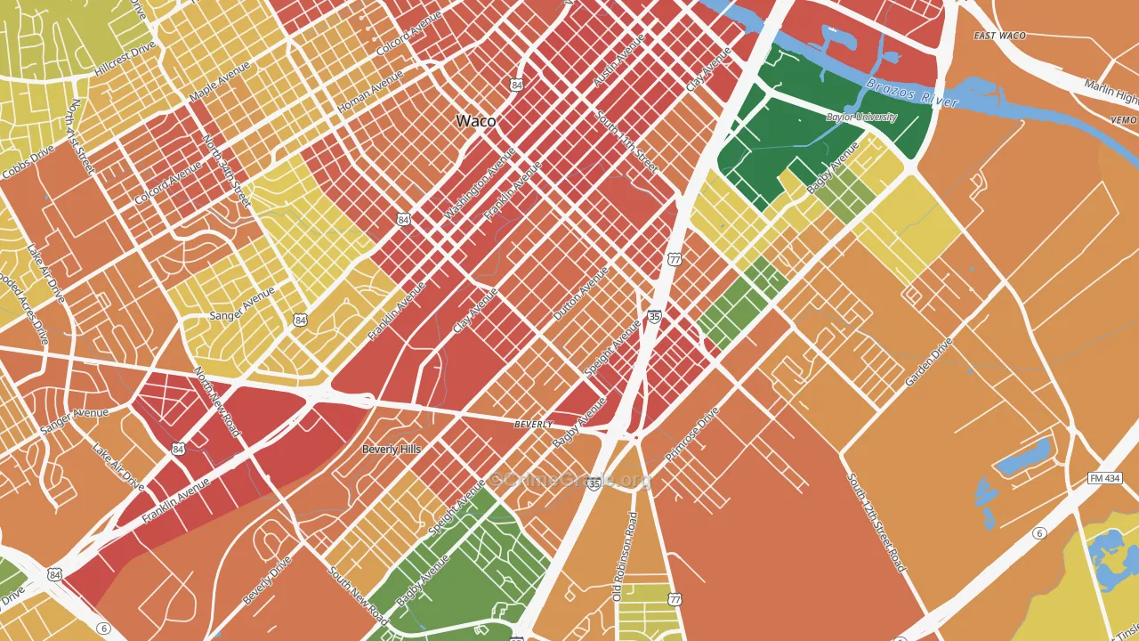 University, Waco, TX Map of Assault Rates