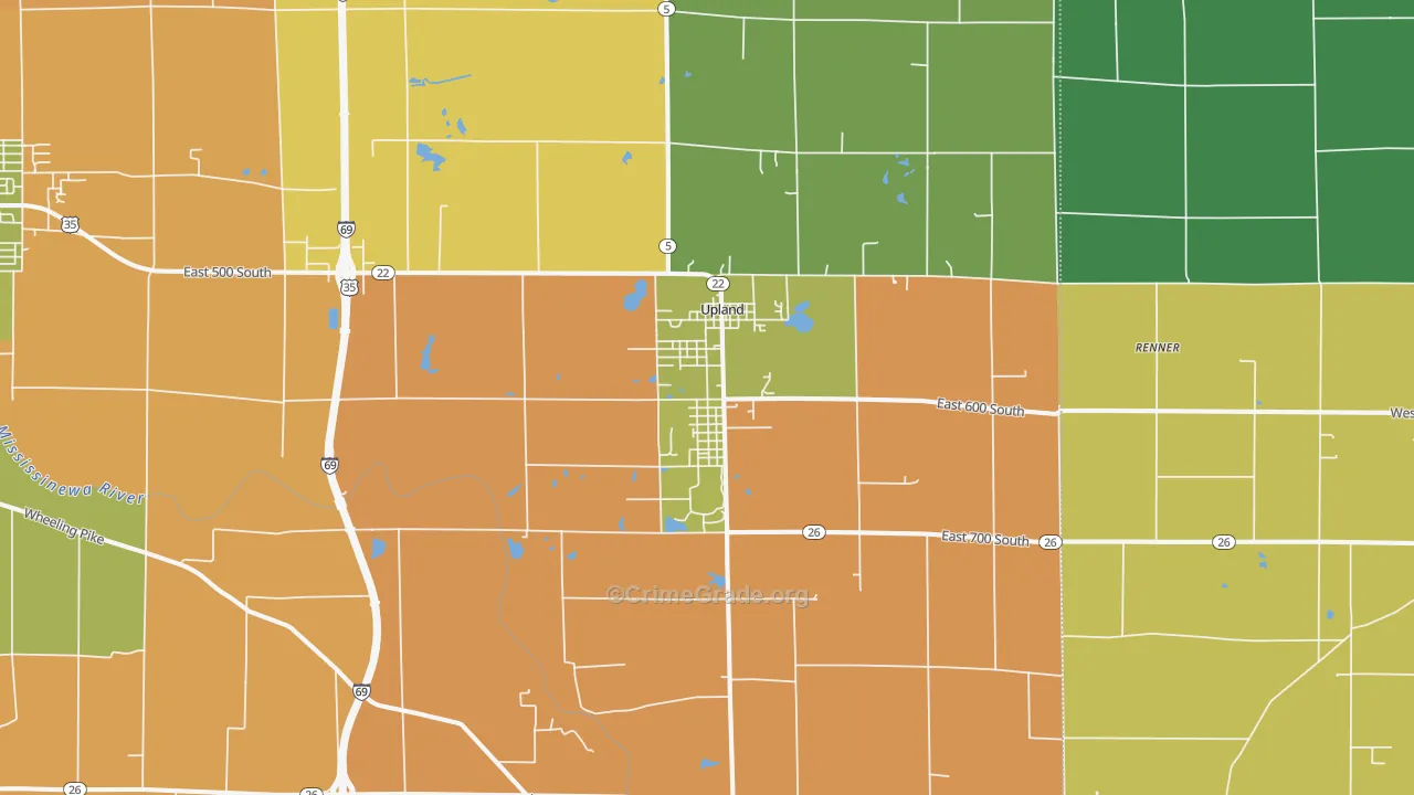 Upland, IN Map of Assault Rates