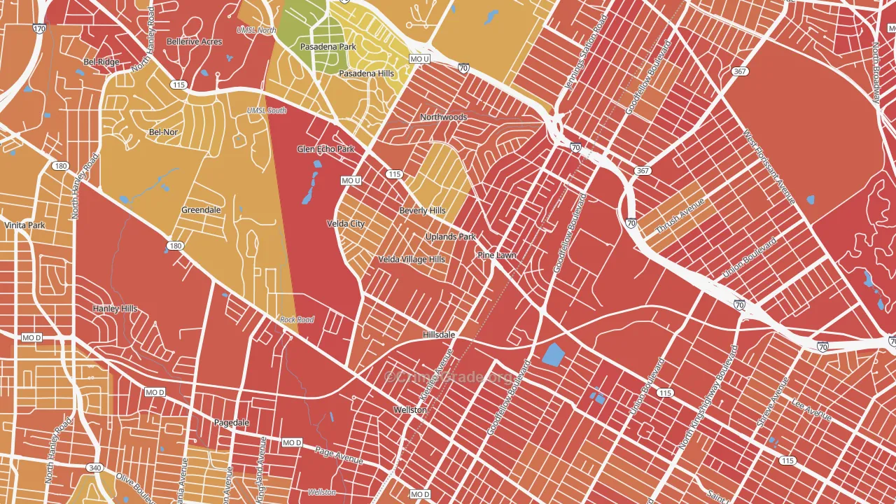 Uplands Park, MO Map of Assault Rates