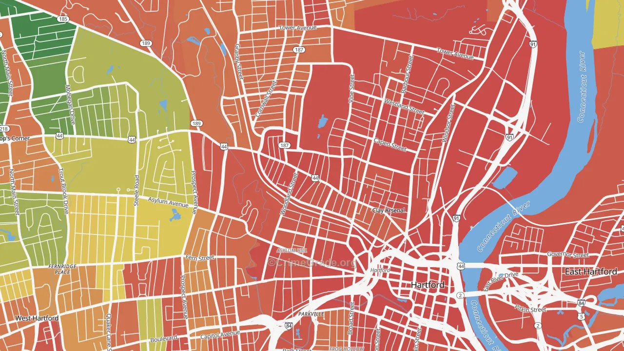 Upper Albany, Hartford, CT Map of Assault Rates