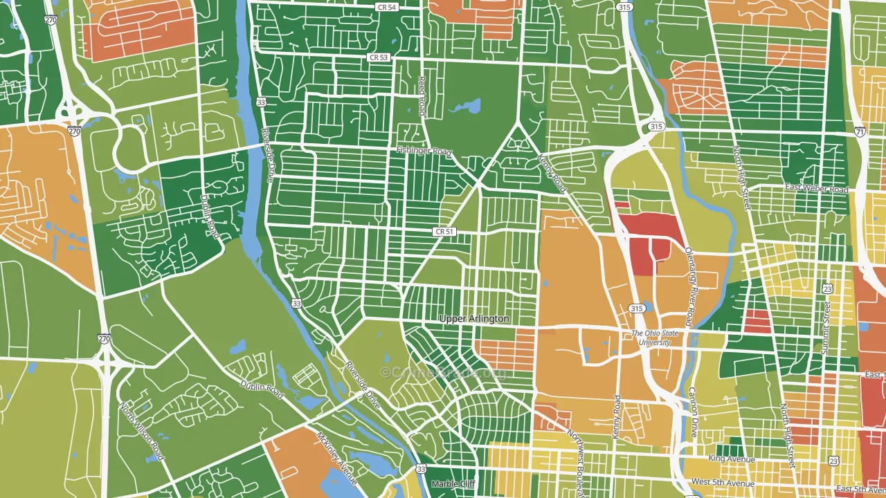 Upper Arlington, OH Map of Assault Rates