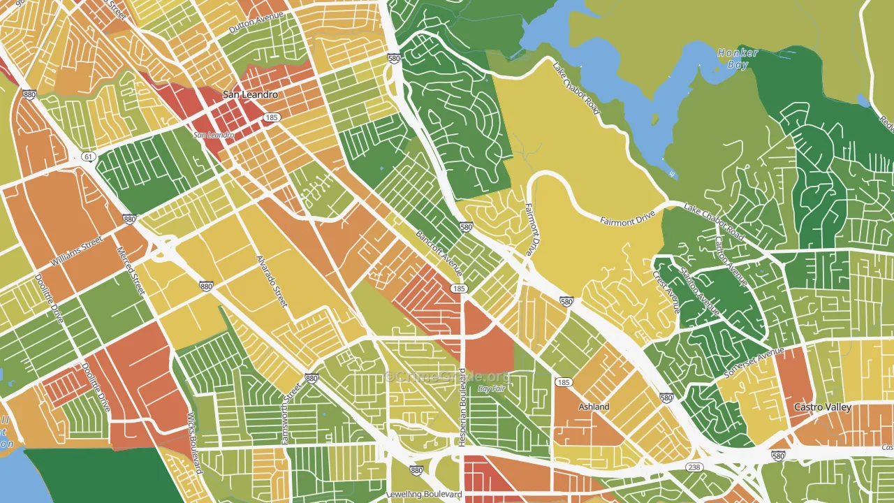 Upper Bal, San Leandro, CA Map of Assault Rates