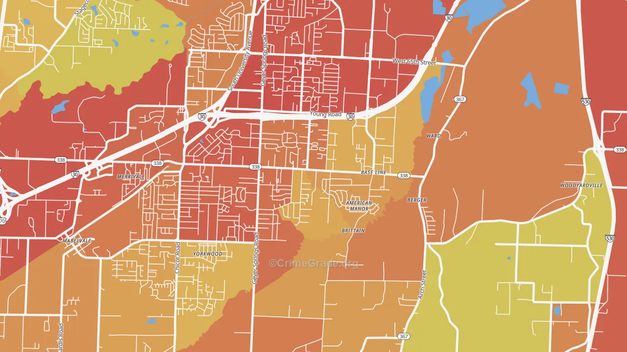 Upper Baseline, Little Rock, AR Map of Assault Rates