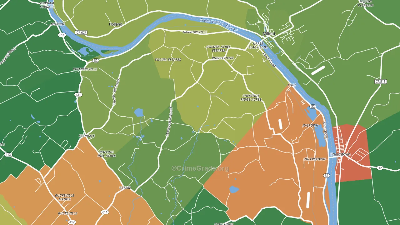 Upper Black Eddy, PA Map of Assault Rates