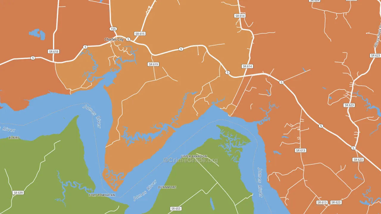 Upper Brandon, VA Map of Assault Rates