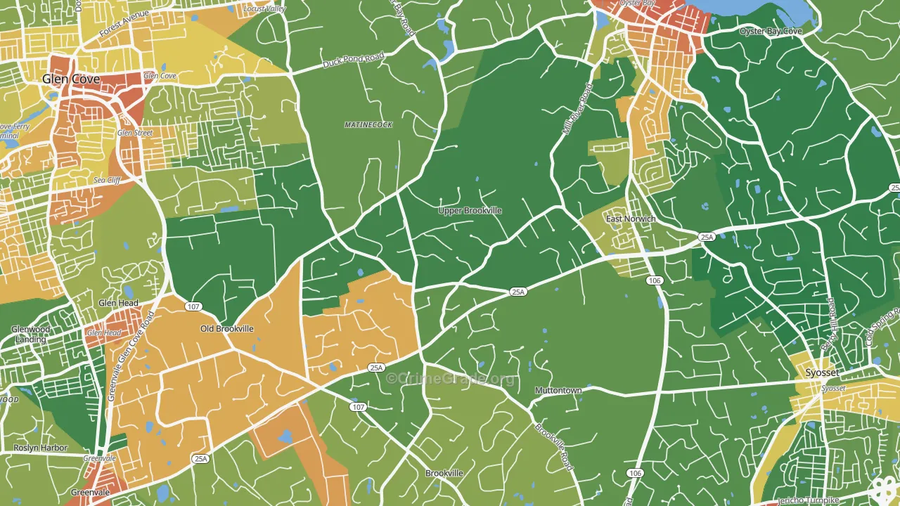 Upper Brookville, NY Map of Assault Rates