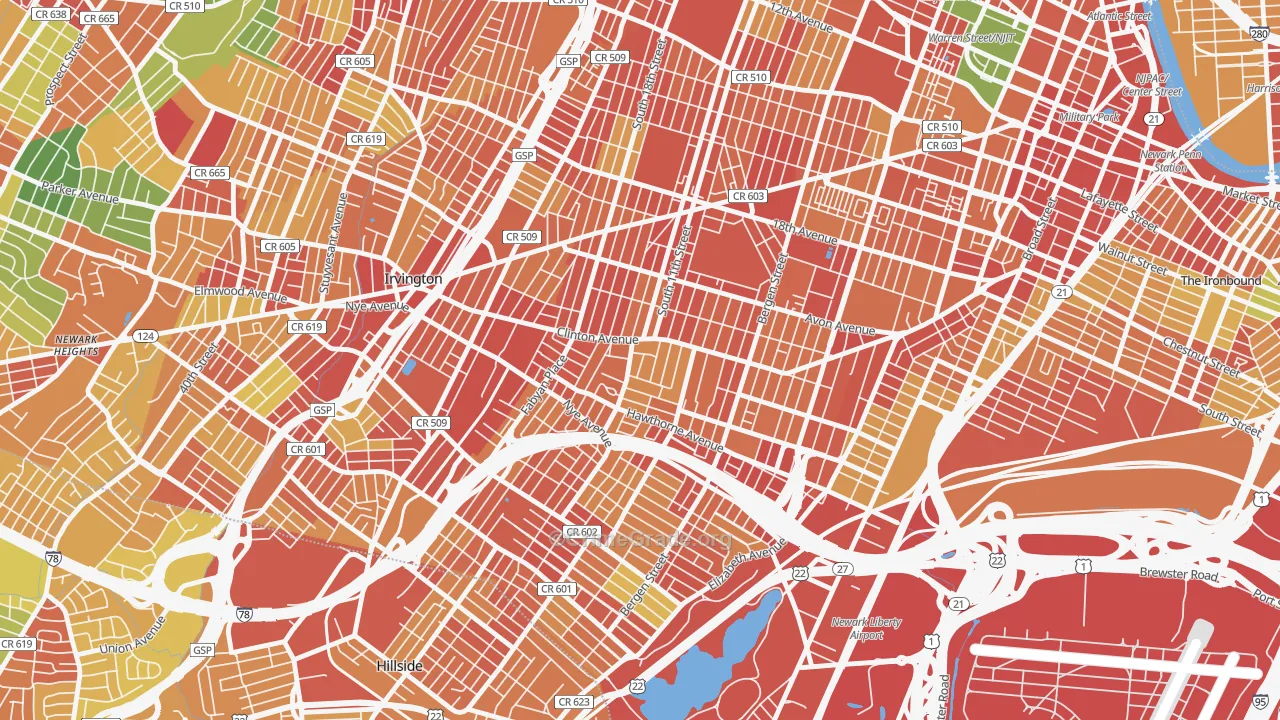 Upper Clinton Hill, Newark, NJ Map of Assault Rates